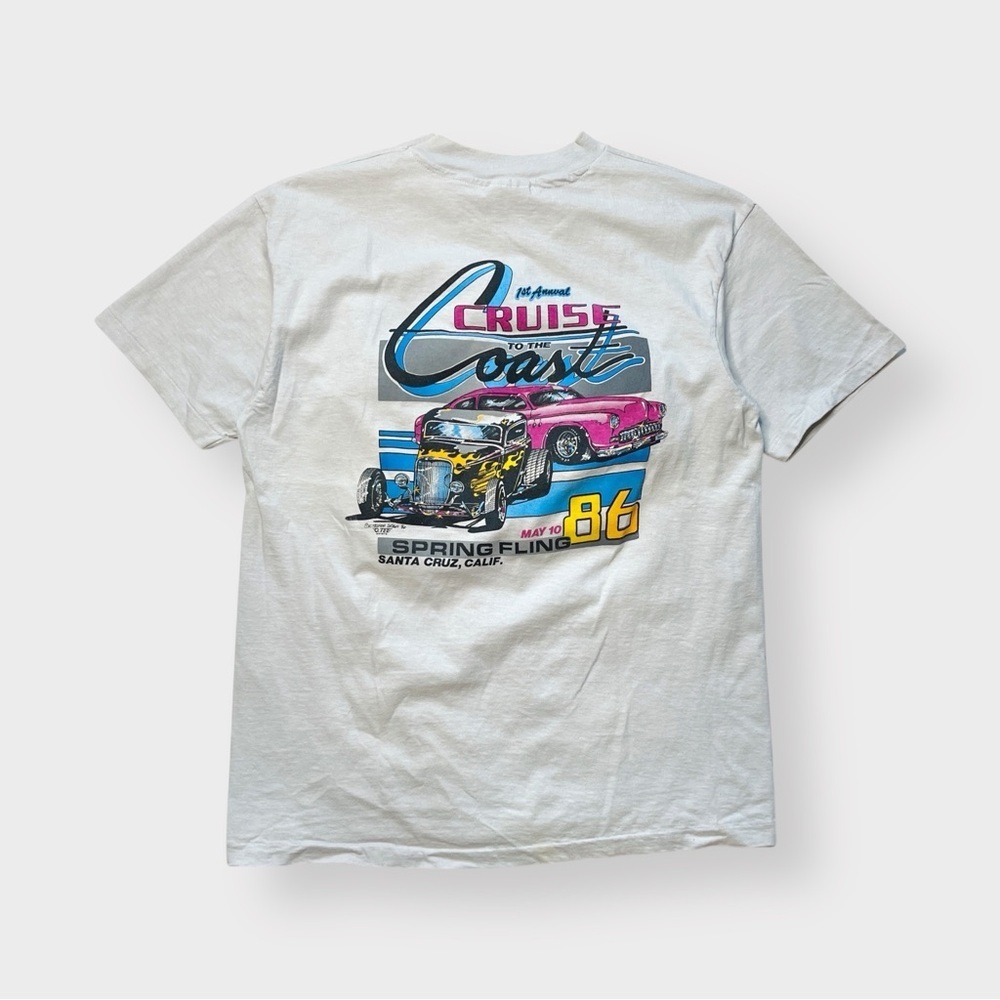 Vtg 1986 Hanes Cruise to the Coast Shirt, K. Telfer, Hot Rod O.Tee L 2-Sided - Picture 2 of 6